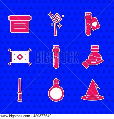 Set Bottle With Potion, Magic Stone Ring Gem, Witch Hat, Wand, Carpet, Love And Ancient Magic Book I