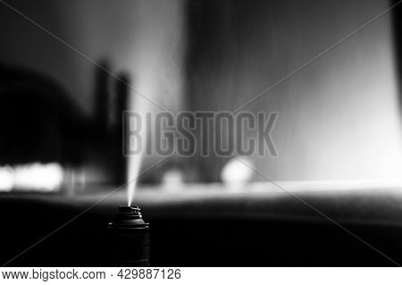 Selective Focus On Insect Insecticide Aerosol Can Fogger Used To Kill Bed Bugs, Spiders, Mites, Flie