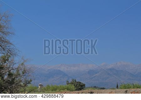 Beautiful Views Of The Mountains And Clear Blue Sky In Sunny Weather.