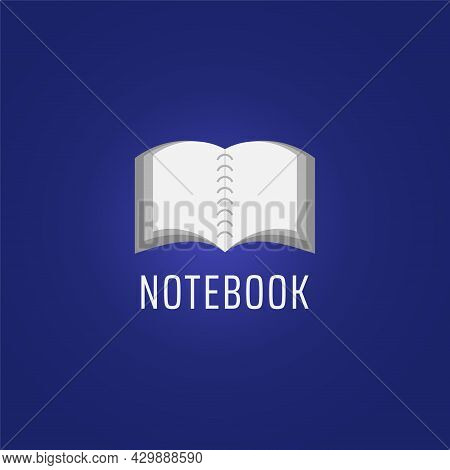 Open Book Illustration. Semi Realistic Notebook Vector Design In Navy Blue Background. Simple, Minim