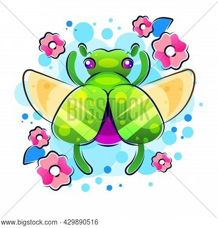 Boho Tattoo. Blackwork Scarab Beetle, May Bug In Hipster Triangle Frame, Flowers. Vector Illustratio