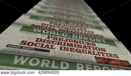 Prejudices, Discrimination, Social Inequalities And Bias Retro Newspaper Illustration
