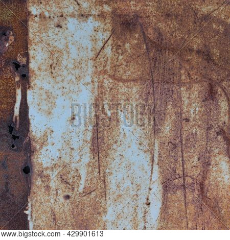 Old Light Blue Painted Grey Rusty Rustic Rust Iron Metal Frame Background Texture, Vertical Aged Dam