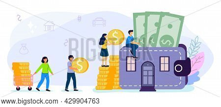 Household Expenses Wallet With Money Coins House Rental Buy Real Estate And Pay Credit To Bank Mortg