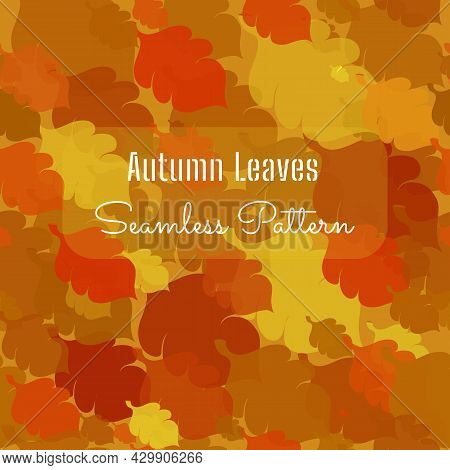 Red-yellow Seamless Pattern With Autumn Oak Leaves Placed Digonally. Vibrant Dark Red, Orange, Yello