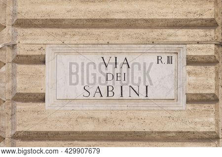 Street Name Via Dei Sabini - Engl: Street Of The Sabinian Women - Painted At The Wall In Rome, Italy