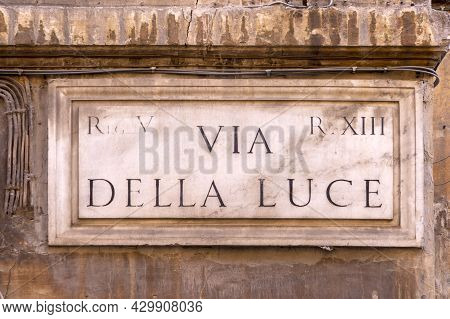 Street Name Via Della Luce - Engl: Street Of Light -  Painted At The Wall In Rome, Italy