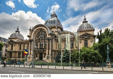 Bucharest, Romania - June 28, 2018: View Of The Famous Cec Palace, The Palace Of The Savings Bank In