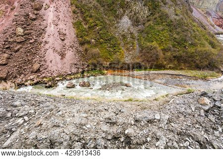 Terek River Flows Through Georgia And Russia Into Caspian Sea. Spring Landscape With River Terek In 