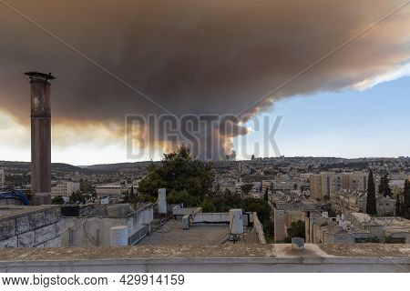 Jerusalem, Israel - August 15, 2021: Two Israeli Firemen Putting An End To A Forest Fire Near Jerusa