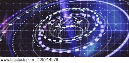 Glowing Round Digital Red Interface On Dark Grid Texture. Hud, Innovation, Digital Transformation An