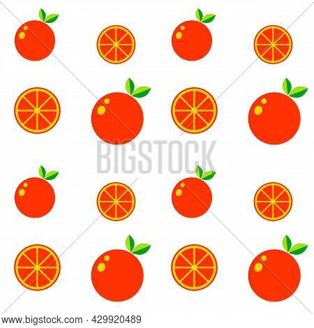 Seamless Repeating Pattern Abstract Background Tile With Orange Fruits And Orange Slices On White In