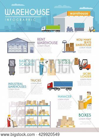 Warehouse Infographics Set With Goods Delivery And Merchandise Symbols Vector Illustration
