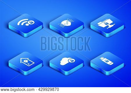 Set Usb Flash Drive With Lock, Wifi Locked, Cloud Computing, Retro Wall Watch, Cyber Security And Ft