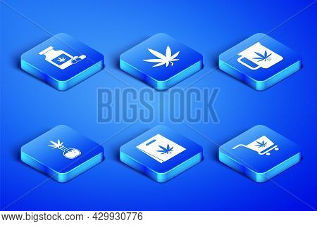 Set Shopping Cart With Marijuana, Medical Bottle, Bag Of, Test Tube, Marijuana Or Cannabis Leaf And 