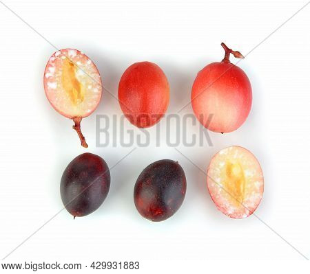 Top View Of Carissa Carandas,mango Yawn Lemon Boo Isolated On White Background