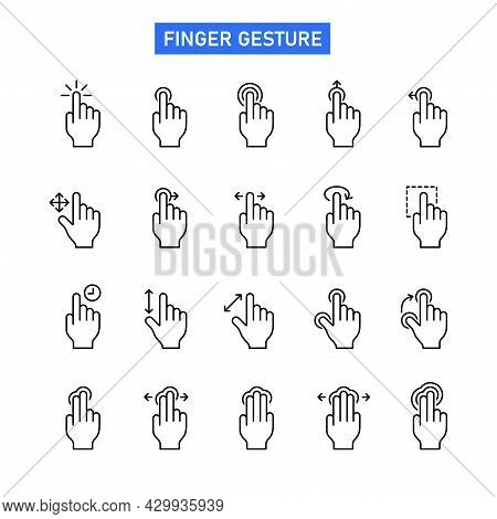 Line Icon Set Of Finger Gestures On A Touch Screen Device. Suitable For Design Elements Of The User 