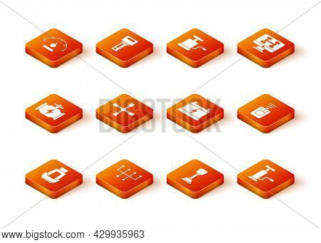 Set Car Seat, Gear Shifter, Check Engine, Wheel Wrench, Battery, Air Pump And Key With Remote Icon. 