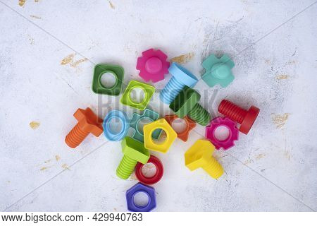 Colorful Details Of The Designer, Geometric Shapes. Mock Up Background. Empty Space For Your Text.