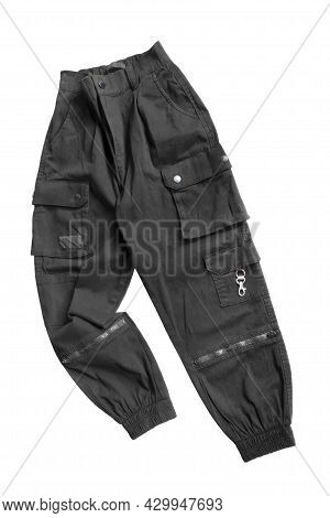 Black Oversized Cargo Pants Isolated On White Background