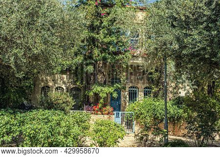 Jerusalem, Israel - June 12, 2021: Old Houses In Yemin Moshe District, Jerusalem, Israel.
