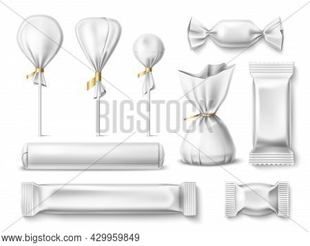 Candy Wrappers. Realistic Different Sweets White Empty Paper And Plastic Packaging, Sugar Food Delic