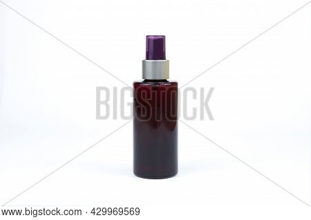 Unbranded Brown Cosmetic Spray Bottle Isolated On White Background. Natural Organic Spa Cosmetics, S