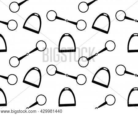 Vector Seamless Pattern Of Equestrian Horse Riding Bit And Stirrup Isolated On White Background