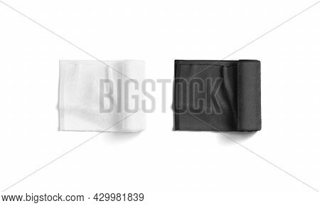 Blaank Black And White Twisted Big Towel Mockup, Top View, 3d Rendering. Empty Cloth Washing Surface