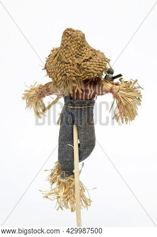 The Mini Scarecrow Doll On White Background