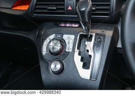 Novosibirsk, Russia - July 15, 2021:   Toyota Sienta, Car Detailing. Automatic Transmission Lever Sh