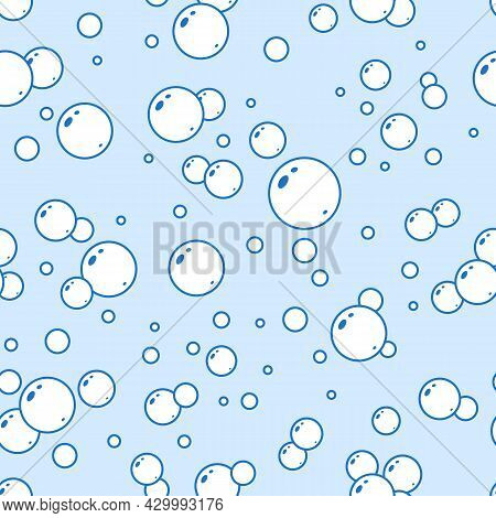 Seamless Pattern Bubbles. Water Air Bubble Texture, Linear Soap Foam Circles Blue Background, Washin