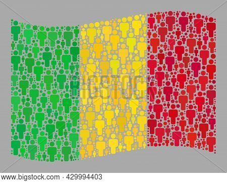 Mosaic Waving Mali Flag Designed With Person Elements. Vector Population Mosaic Waving Mali Flag Don