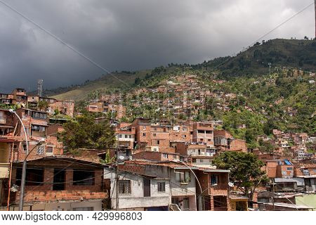 Medellin, Colombia, October 5, 2011: The Poor Housing Construction And Living Conditions In Colombia