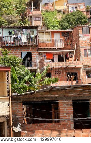 Medellin, Colombia, October 5, 2011: The Poor Housing Construction And Living Conditions In Colombia