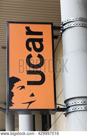 Villefranche, France - July 10, 2021: Ucar Logo On A Building. Ucar Is A Car And Utility Rental Agen