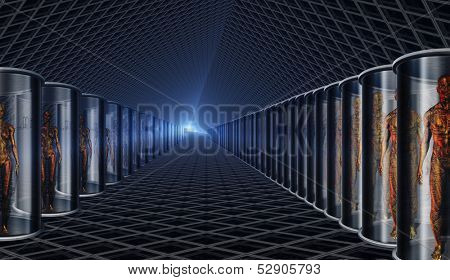 Androids in storage or transport on ship