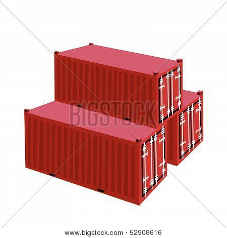 Three Red Cargo Container On White Background
