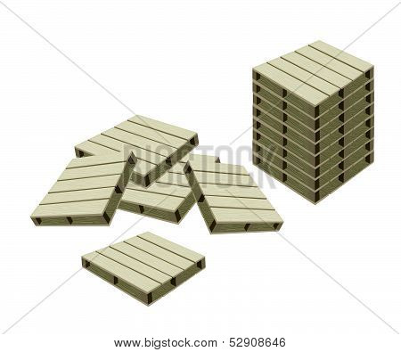 Group Of Wood Pallets On White Background