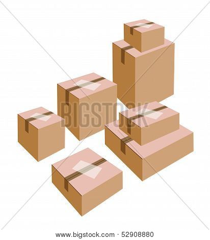 A Stack Of Cardboard Boxes With White Labels