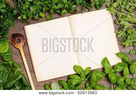 Book For Recipes With Wooden Spoon