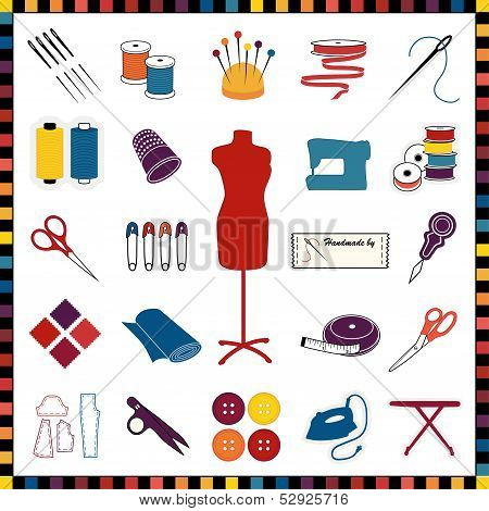 Sewing And Tailoring Icons, Multicolor