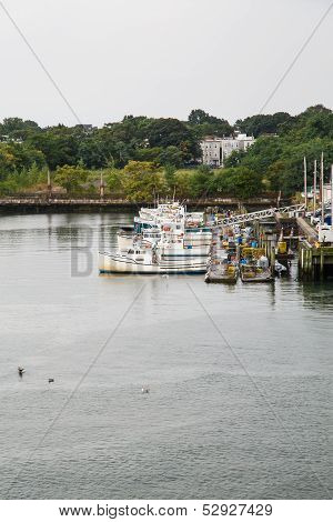 White Fishing Boats At Pier
