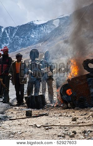 Indian People Working At Road Construction