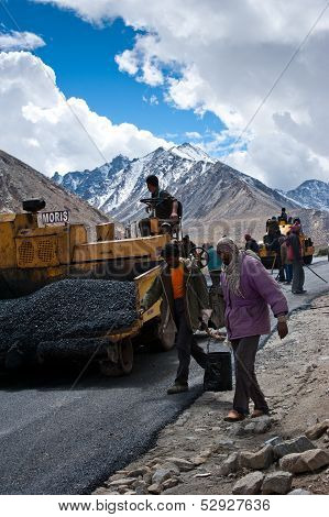 Indian People Working At Road Construction
