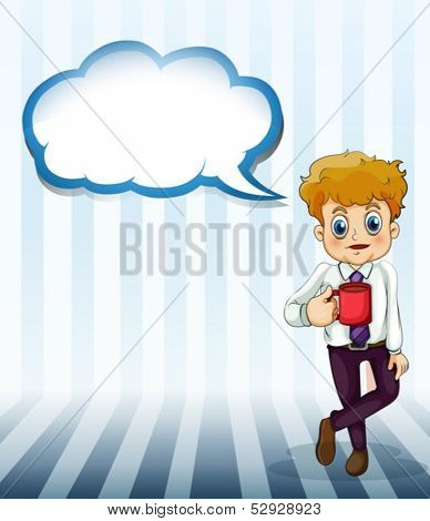 Illustration of a man drinking coffee with an empty callout on a white background