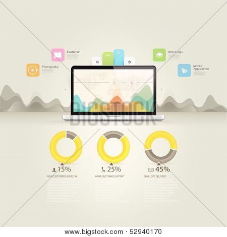 Website template elements: Set elements of infographics: computers monitor and icons