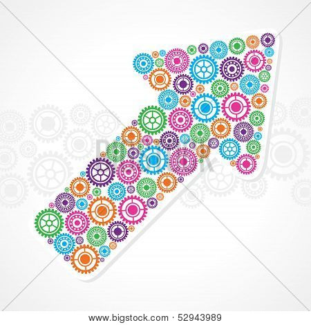 Group of gears make a business arrow stock vector