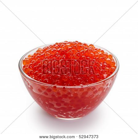 Red caviar on a white background