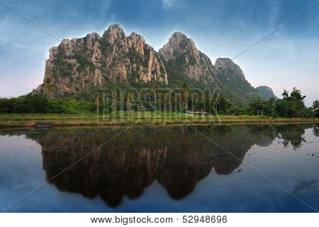 Kownor Rocky Mountain And Water Reflex  In Nakornsawan, North, Thailand
